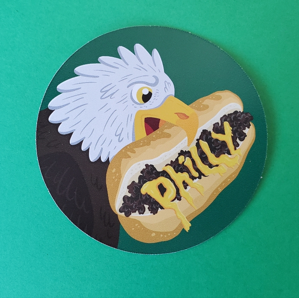 5-Pack Philly Cheesesteak Eagle 3" Circle Matte Vinyl Stickers By Mattoodles
